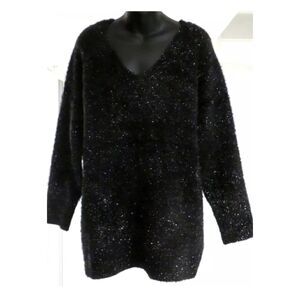 RITA ORA X PRIMARK BLACK FLUFFY SPARKLY RELAXED LONG JUMPER TOP. Size XL
